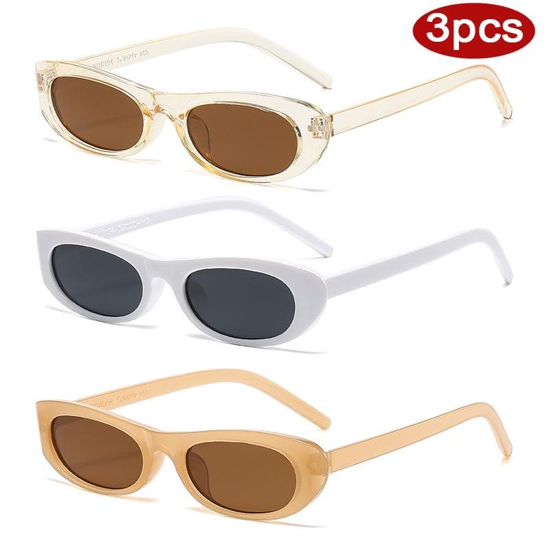 3pcs Fashion Square Narrow Frame Sunglasses Women Retro Designer Colorful Eyewear Protective Glasses