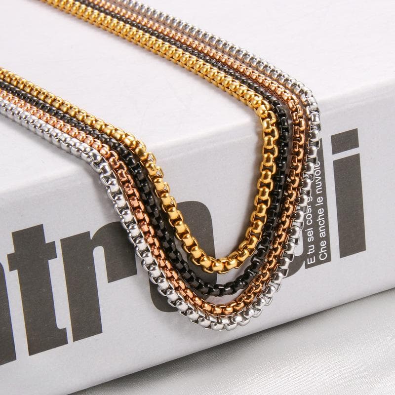 2mm/3mm Rose Gold Color Round Box Chain Necklaces For Women Men Stainless Steel Never Fade 2mm-60cm silver