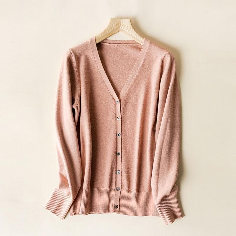 Women Cardigans Autumn Winter Single Breasted V-neck Knitted Sweater Fashion Short Knitwear Solid Jumpers L light pink