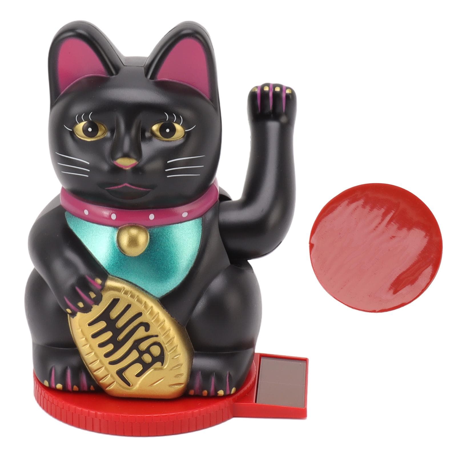 Solar Energy Powered Wealth Welcoming Cat with Waving Arm 6 Inch Lucky Money Cat Decoration for black