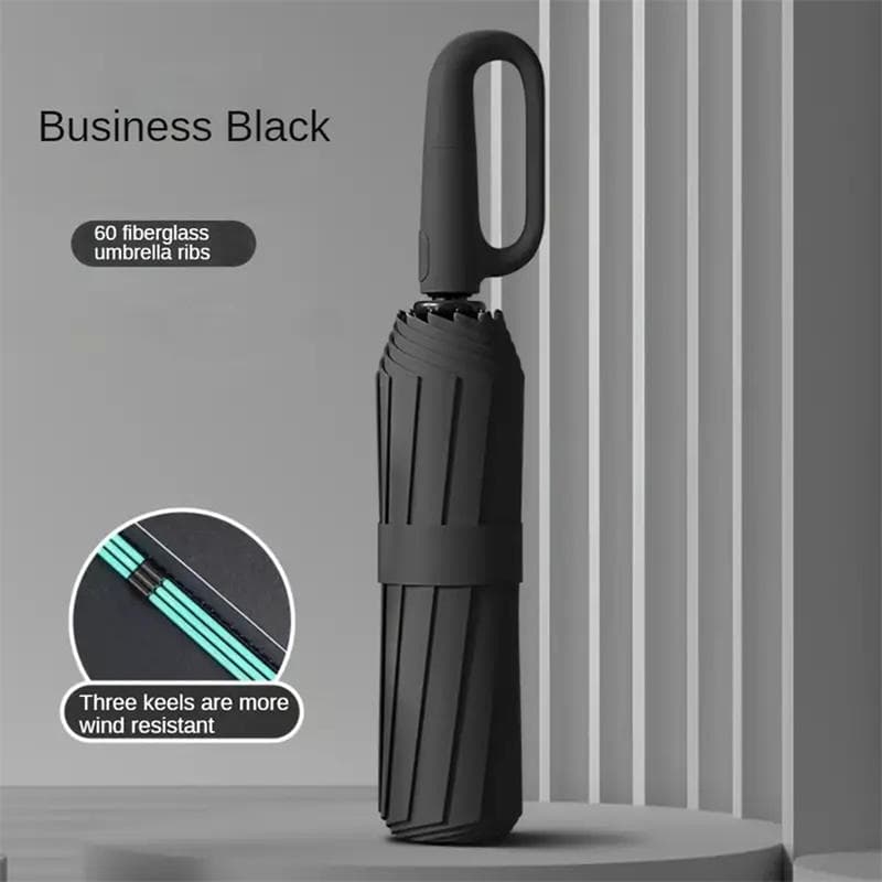 10-bone Solid Color Automatic Umbrella Windproof Rain Resistant Sunscreen Shade Dual-purpose Foldable Umbrellas Business Using black