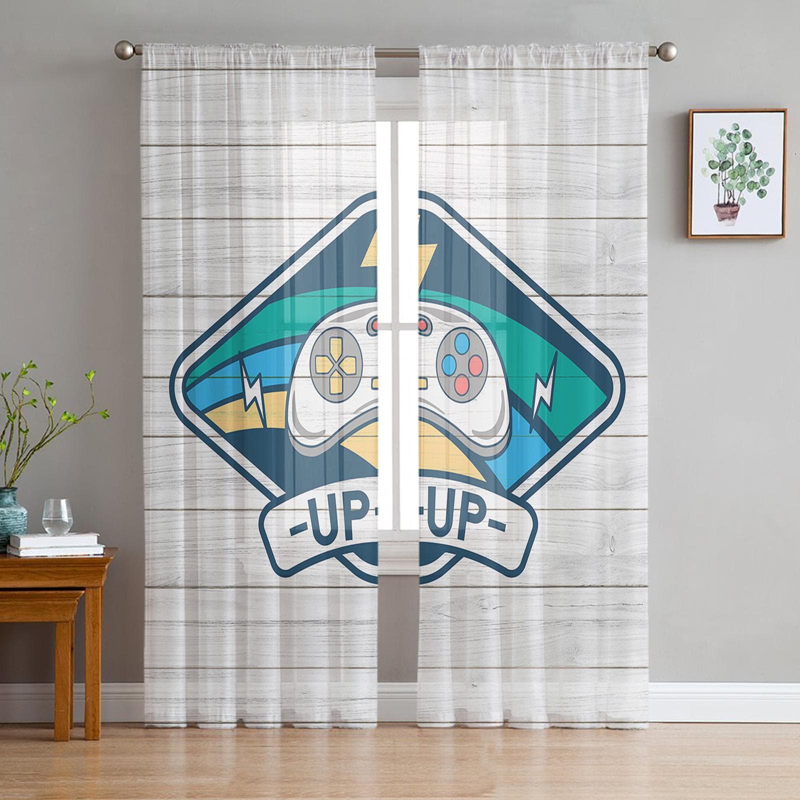 Gamepad Computer Keyboard Tulle Curtains For Living Room Voile Sheer Window Curtain For Bedroom Chiffon Curtains For Kitchen 135W x 114H(cm)