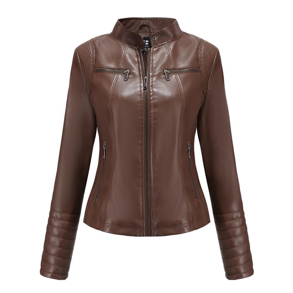 New Women's Leather Coat Women's European and American Spring and Autumn Thin Motorcycle Coat Leather Coat Short Fashion Women's Jacket M
