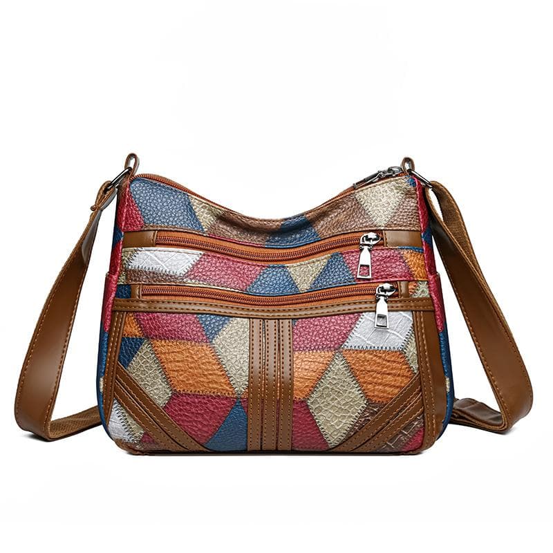 Color Block Plaid Decor Multi-Layer Crossbody Bag Large Capacity Daily Use Shoulder Bag For Women Vintage brown