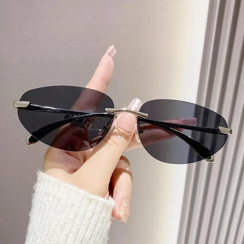 European American Retro Frameless Cut Edge Driving Metal Sunglasses UV Resistant Small Frame Personalized