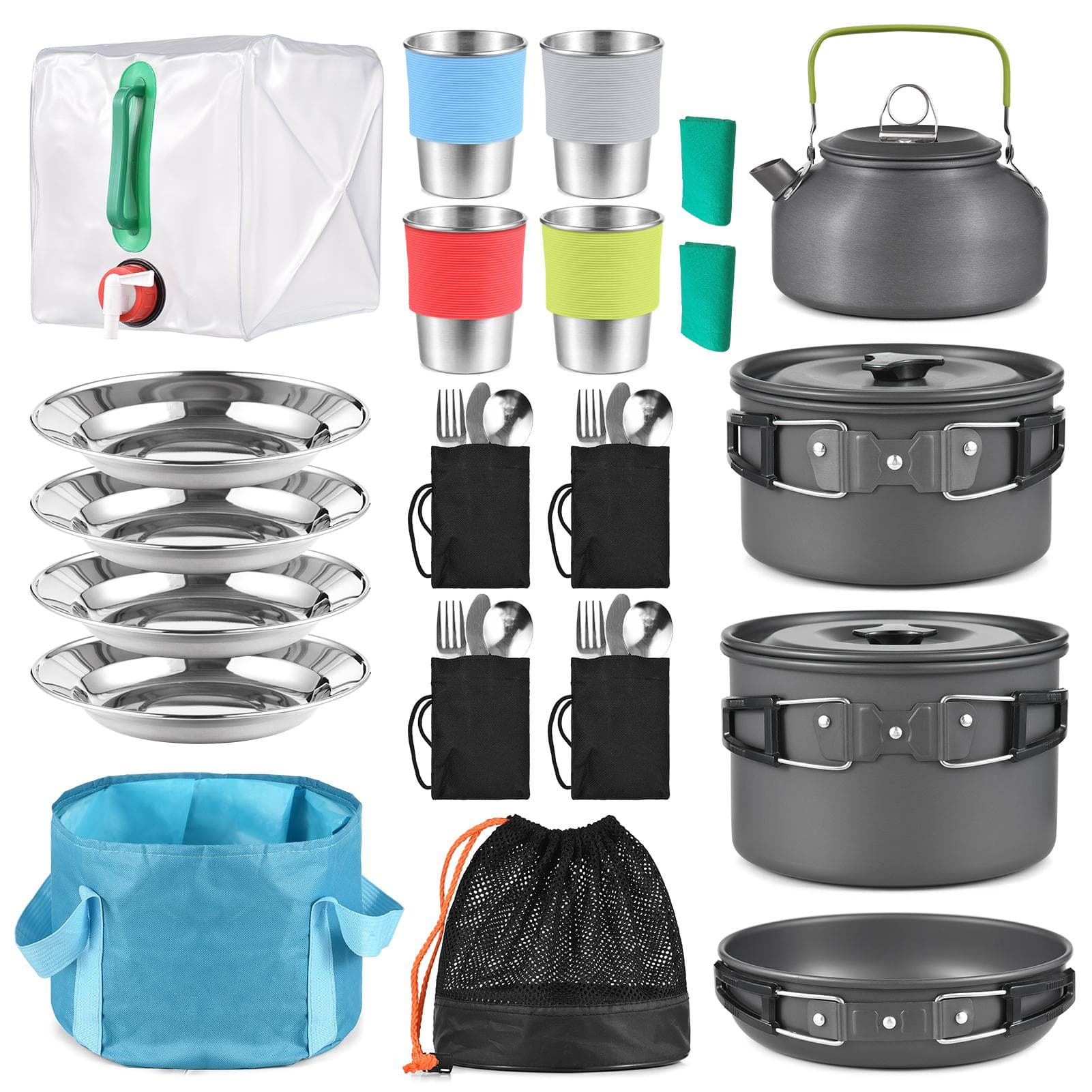 Lixada Cookware Outdoor Cooking Cookware Utensils Kit Family Hiking Travel Picnic Tableware dark gray