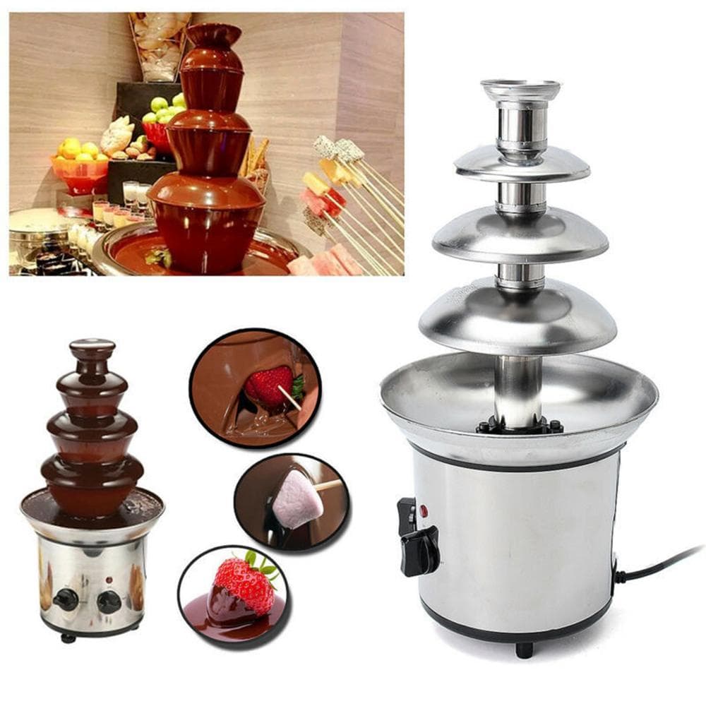 Chocolate Fountain, 4 Tiers Electric Melting Machine, Fondue Pot Set, for Chocolate Candy, Ranch, UK Plug