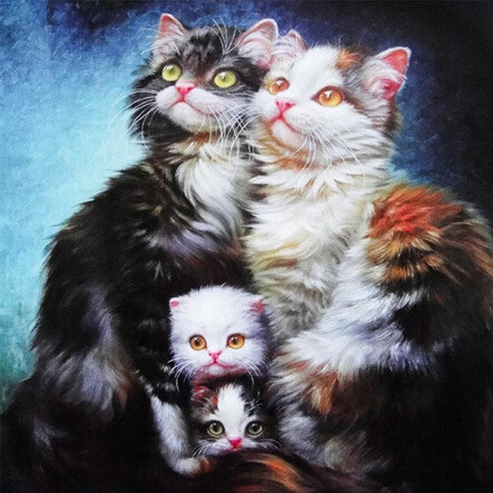 Cross Stitch Kit DIY Diamond Embroidery family of cats Full Round Diamond Painting Mosaic Home Decor 30X30CM