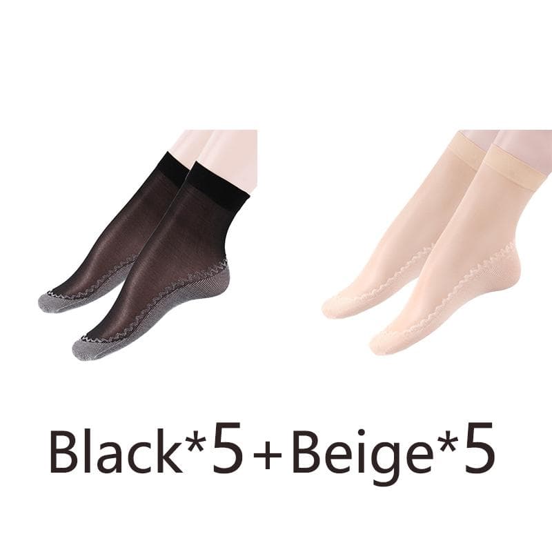 1/5/10 Pairs Women's Ultra-thin Cotton Silk Short Socks Seamless Breathable Socks 10 Pairs multicolour
