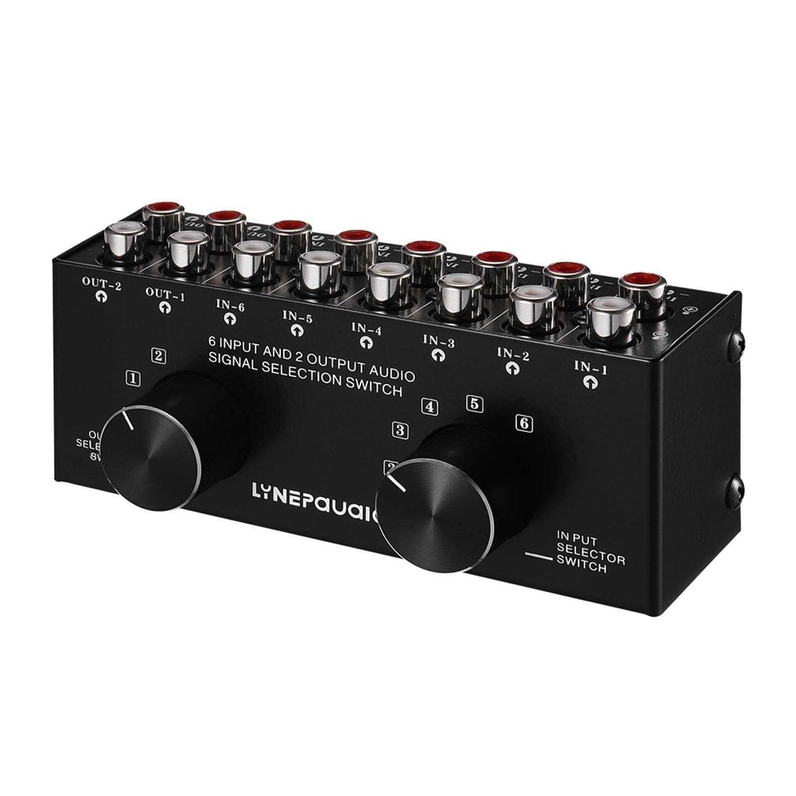 6-In-2-Out Audio Switcher Two-Way Audio Signal Selector Box Splitter Distributor with RCA Inputs &