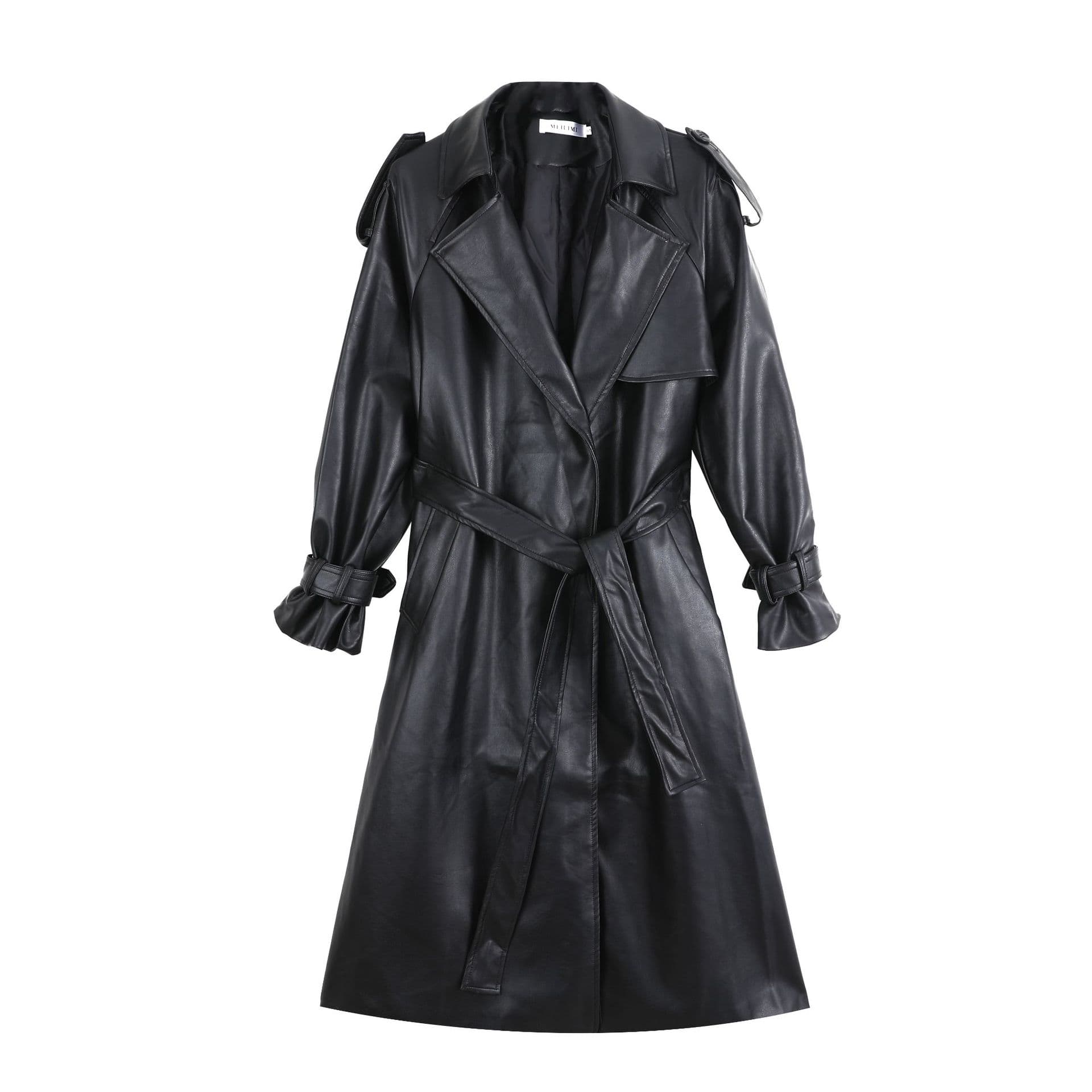 Long Oversized Leather Trench Coat for Women Long Sleeve Lapel Loose Fit Fall Stylish Black Women Clothing Streetwear M black