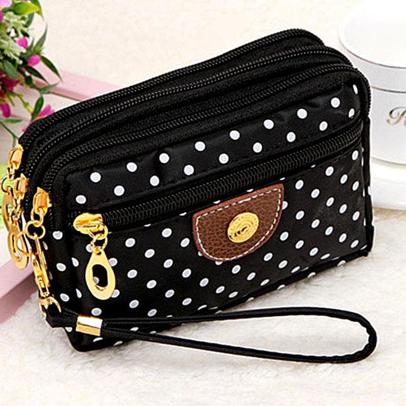 Fashion Women Wallets Small Handbags Canvas Dot Lady Zipper Moneybags Clutch Coin Purse Pocket Wallet Cards Holder Wristlet Bags black