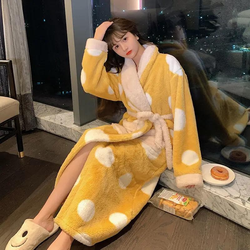 Women's Printed Mid-calf Robe Design Winter Warm and Thickened Korean Style Home Wear Casual and Popular Women's Loose Bathrobe M