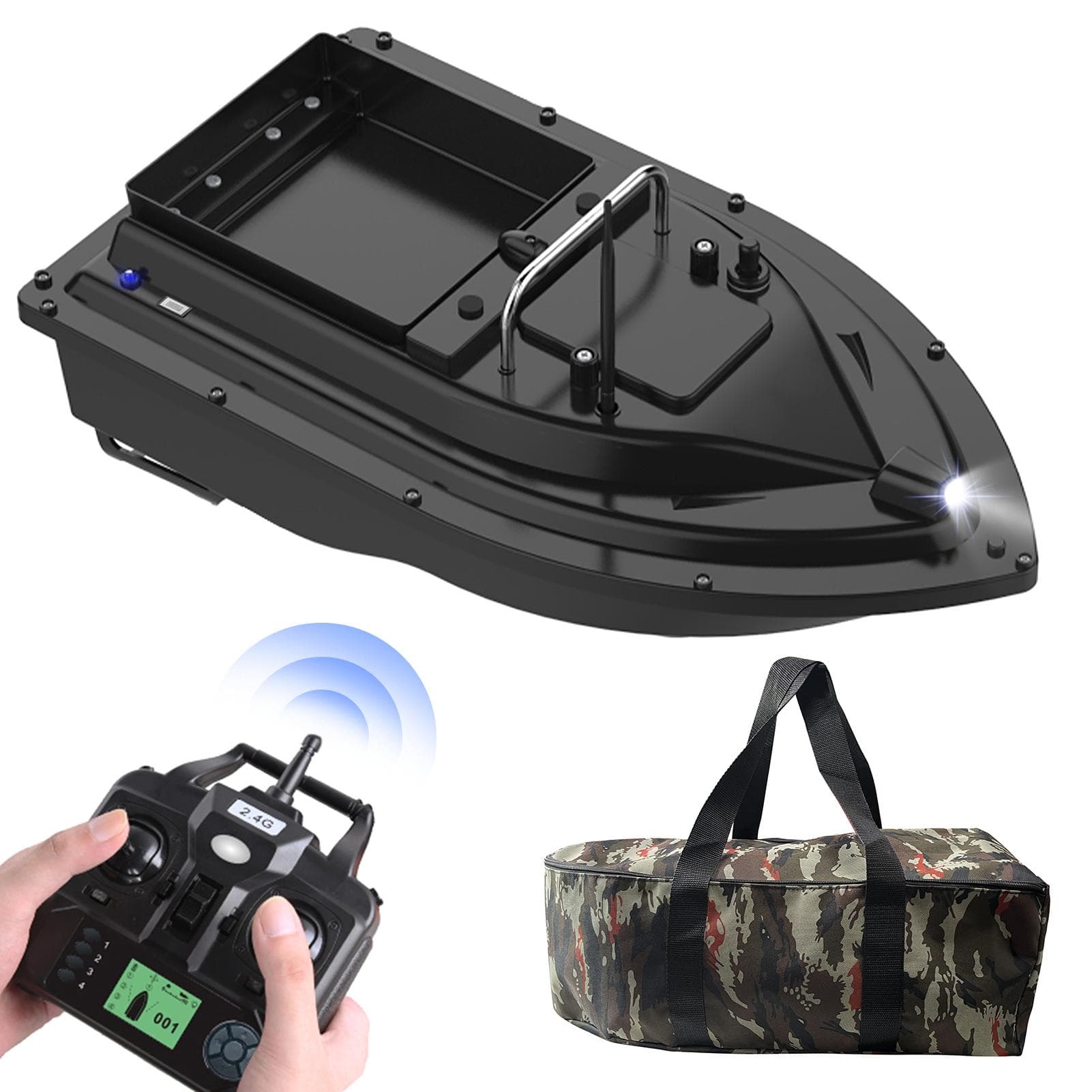 GPS Fishing Bait Boat with Large Bait Container Automatic Bait Boat with 400-500M Remote Range 10000mAh camouflage