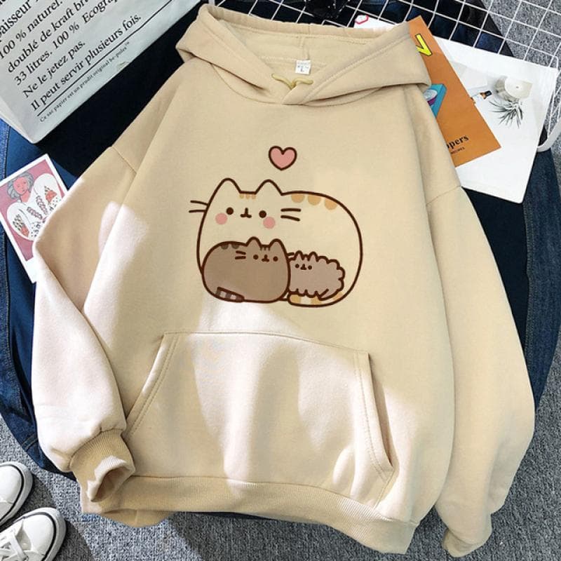90s Y2k Cute Anime Funny Cartoon Cat Hoodie Women Harajuku Ullzang Kawaii Graphic Cat Sweatshirt Winter Warm Hoody Female XL