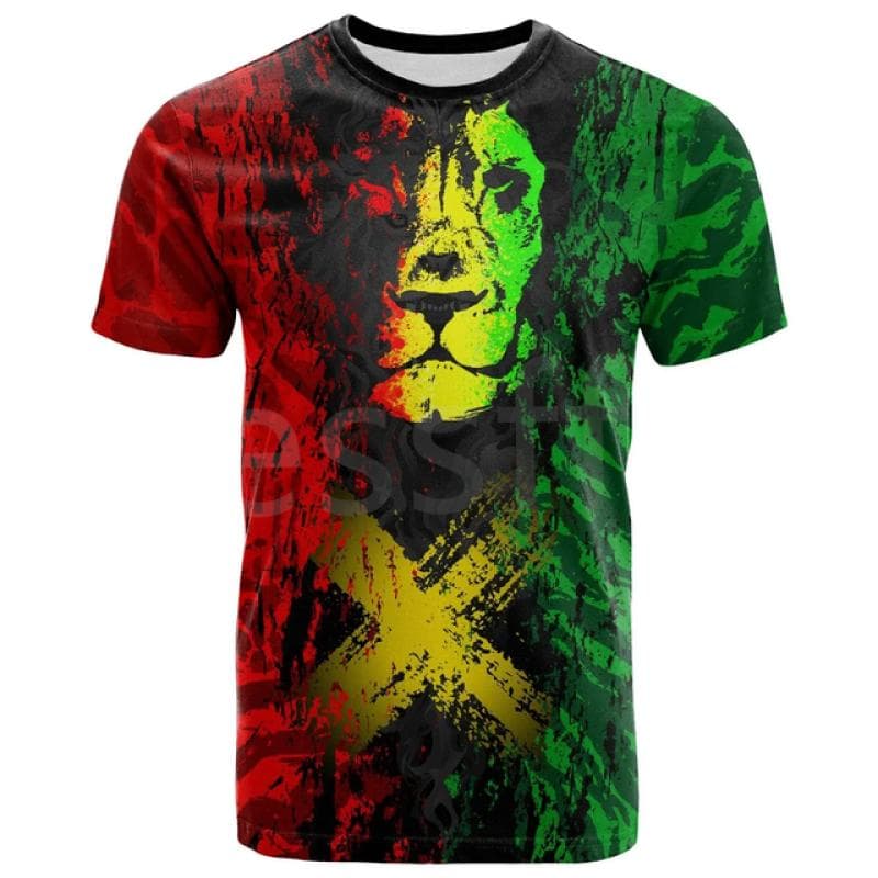 Tessffel Jamaica Lion Emblem Summer Fashion 3D Print Tops Tee Tshirt Men Women Short Sleeve T shirt Streetwear Style-4 XXL