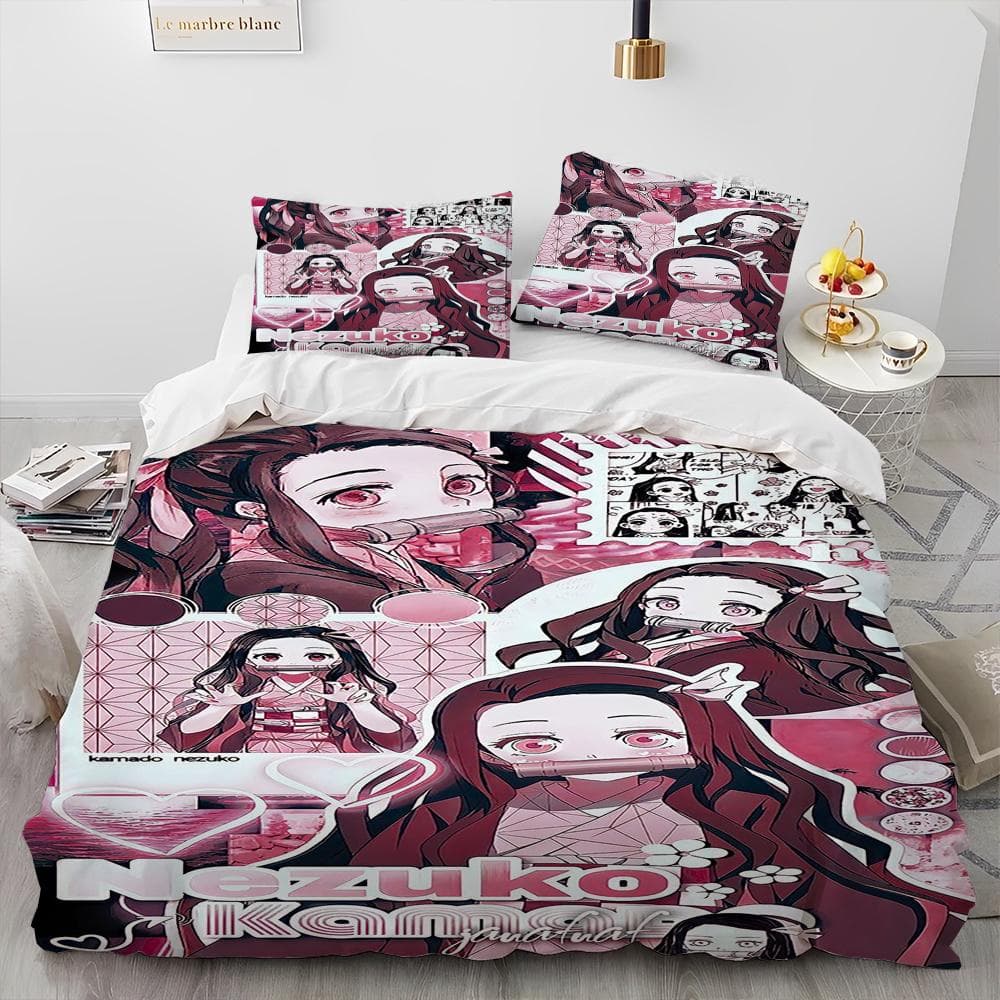 Demon Slayer Bedding Set Kamado Nezuko Duvet Cover Set Bedspread Pillowcase King Queen Full Single Size Bed Linen Kids Teen Gift Au Single 140x210cm