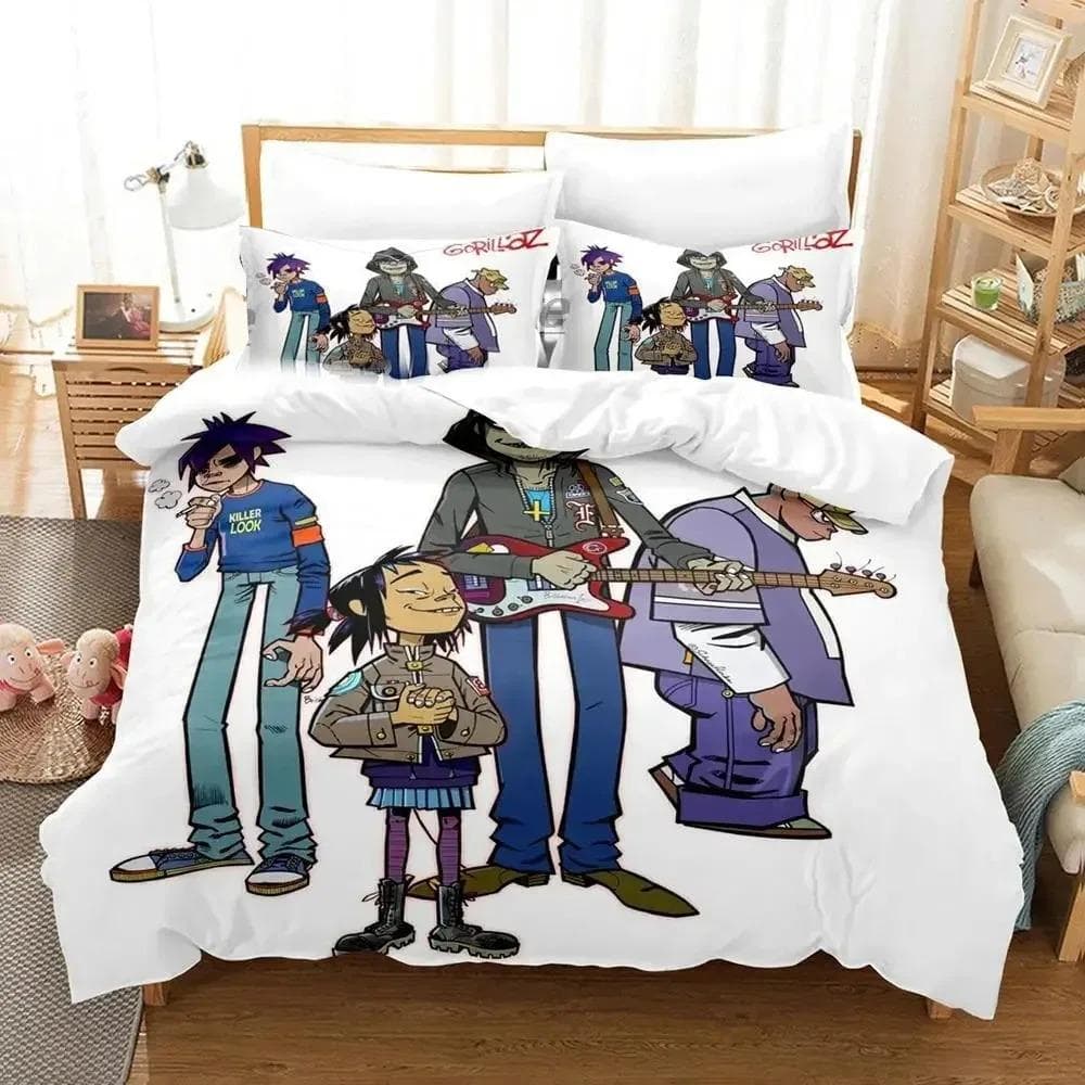 3D Print Music Gorillaz Bedding Set Duvet Cover Bed Set Quilt Cover Pillowcase Comforter king Queen Size Boys Adult Bedding Set 155x215cm 3pcs