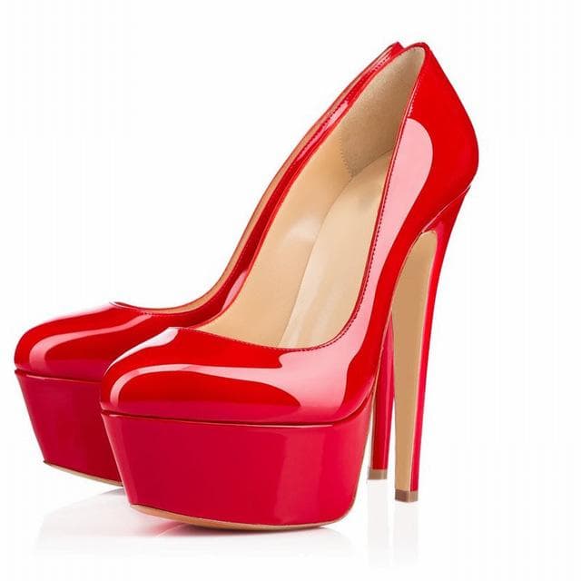 LOSLANDIFEN Women Pumps 14cm Super High Heels Platform Shoes Sexy Patent Leather Woman Wedding Party Stilettos Red shoe 39 red