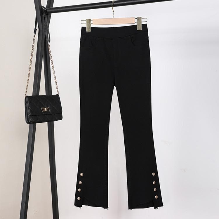 New Autumn and Winter Elastic Waist Irregular Micro-flare Trousers Slim Leggings High-waist Slim Nine-point Pants XXXL black