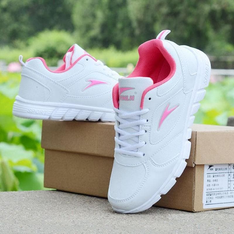Spring and Autumn Leather Surface Sneakers Waterproof Casual Shoes White Running Shoes Student Fashionable Shoes White Sneakers Unisex Shoes Tennis 37 pink/white