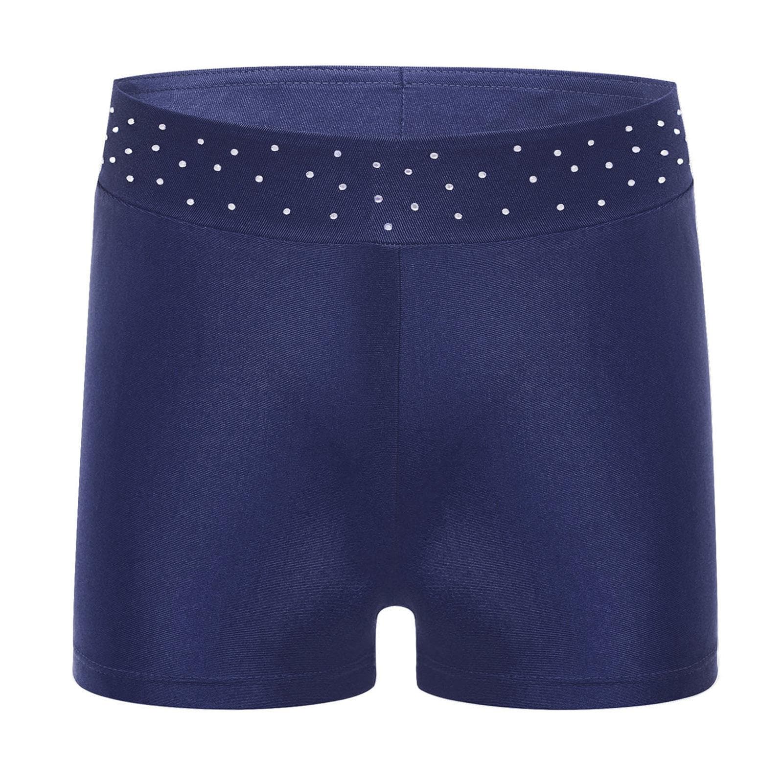 Girls Sparkly Waistband Dance Shorts Stretchy Fabric for Figure Skating Acrobatics Competitions 7-8 Years navy blue
