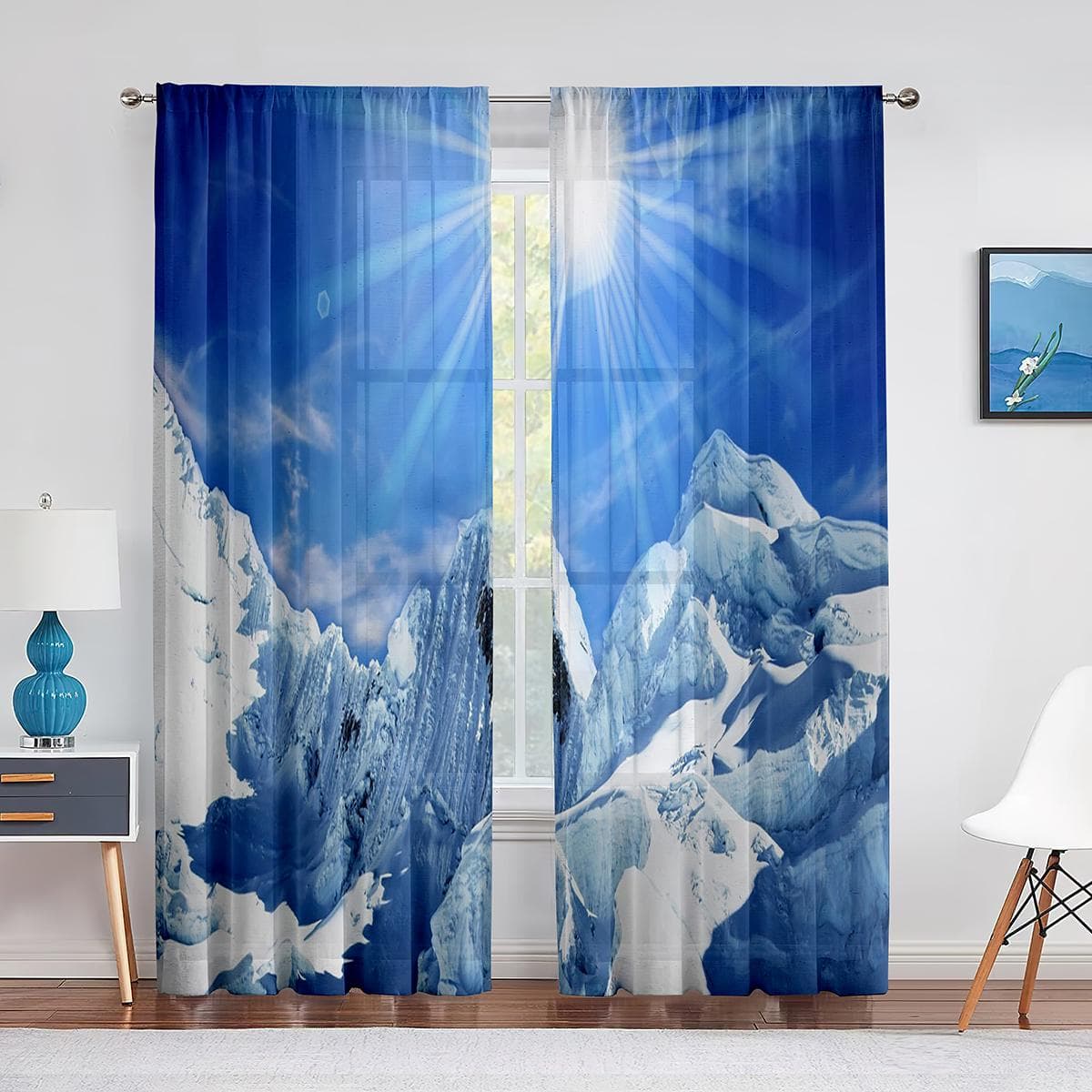 Mountain Landscape Sheer Voile Curtain Snow Peak Lakes Nature Scenery Window Tulle Curtains for Living Room Modern Bedroom Decor 1 PCS W100XH250cm&Grommet Top