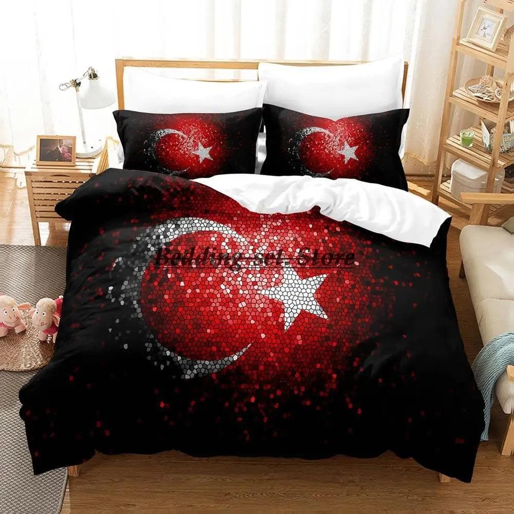 Turkey Flag Bedding Set Single Twin Full Queen King Size Bed Set Aldult Kid Bedroom Duvetcover Sets 3D Print Anime Bed Sheet Set AU Queen 210x210cm
