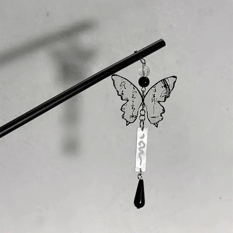 2023 Retro Butterfly Hair Clips Pins Women Wood Hair Sticks Chopstick Shaped Hairpin Classic Ethnic Hair Accessories Jewelry black