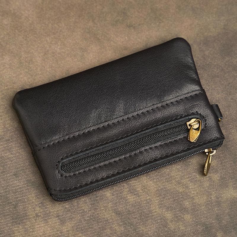 Genuine Leather Coin Purse for Men Women Mini Zipper Wallet Small Money Pocket Bag Female Money Wallets Men Card Holder black