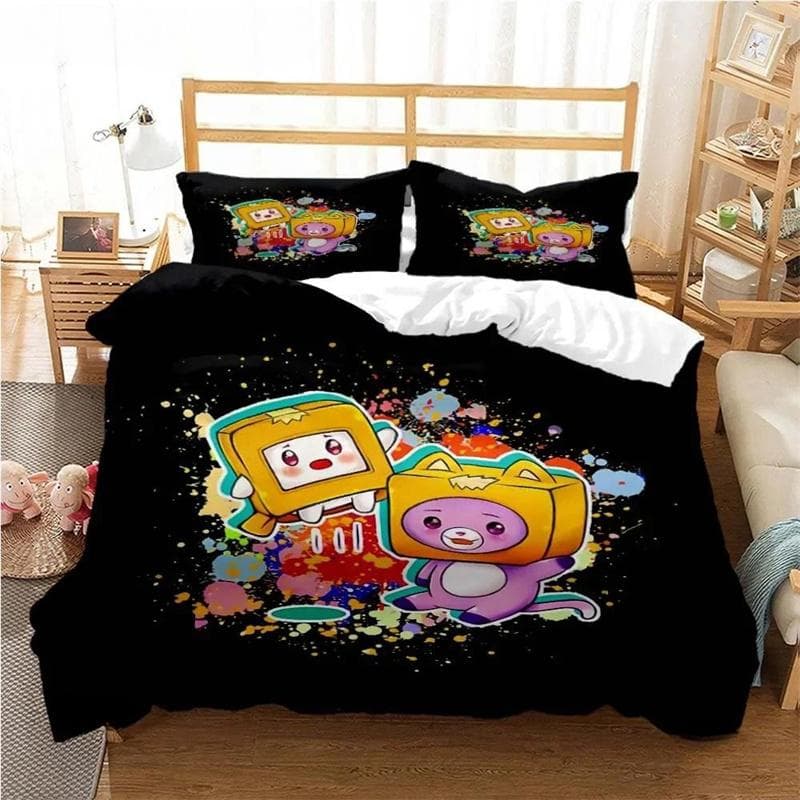 L-Lankybox Animated Movie All Season Duvet Cartoon Cover Bedding Sets Soft Quilt Cover and Pillowcases Single/Double/Queen/King 135x200cm 2pcs