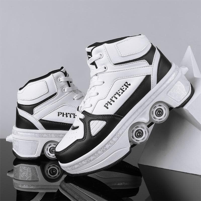 Children Teenagers Boys and Girls Shapeshifting Shoes Four Wheels Dual-purpose Roller Skates Double Row Runaway Shoes Roller Skates 35