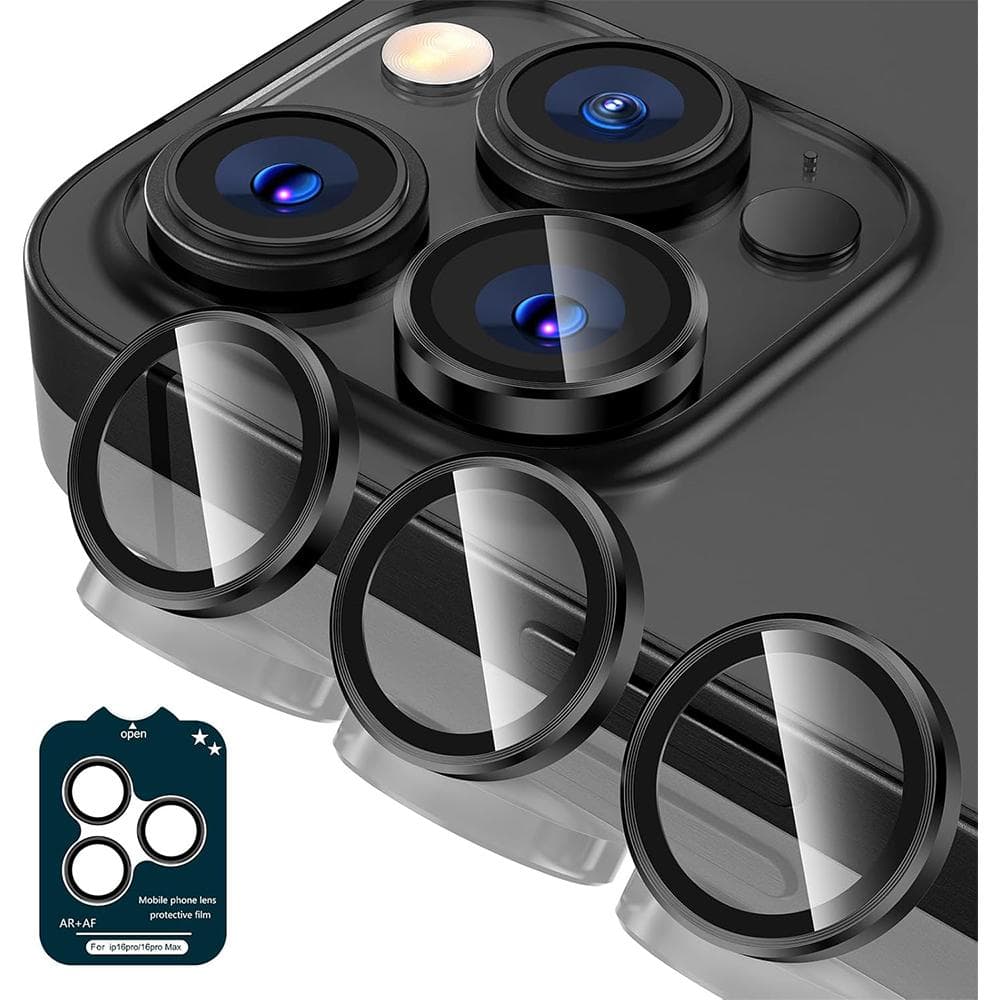 Black Titanium Camera Lens Protector Cover for iPhone 16 Pro Max 15 Plus 14 13 Mini 12 11 16Pro Metal Ring Tempered Glass Protection Phone Accessories For iPhone 16 Plus black
