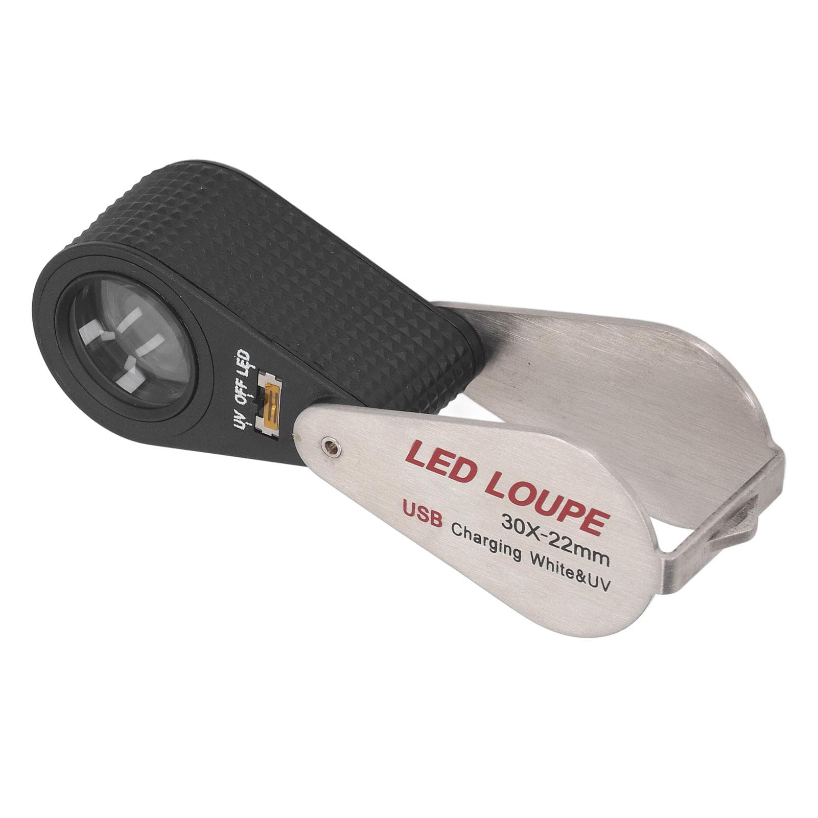 LED UV Loupe Rechargeable Foldable Portable Metal 30X Pocket Magnifier for Outdoor