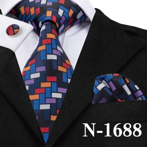 198 Colors Mens Silk Tie Black Blue Red Necktie Hanky Cufflinks Wedding 3PCS Set N-1688