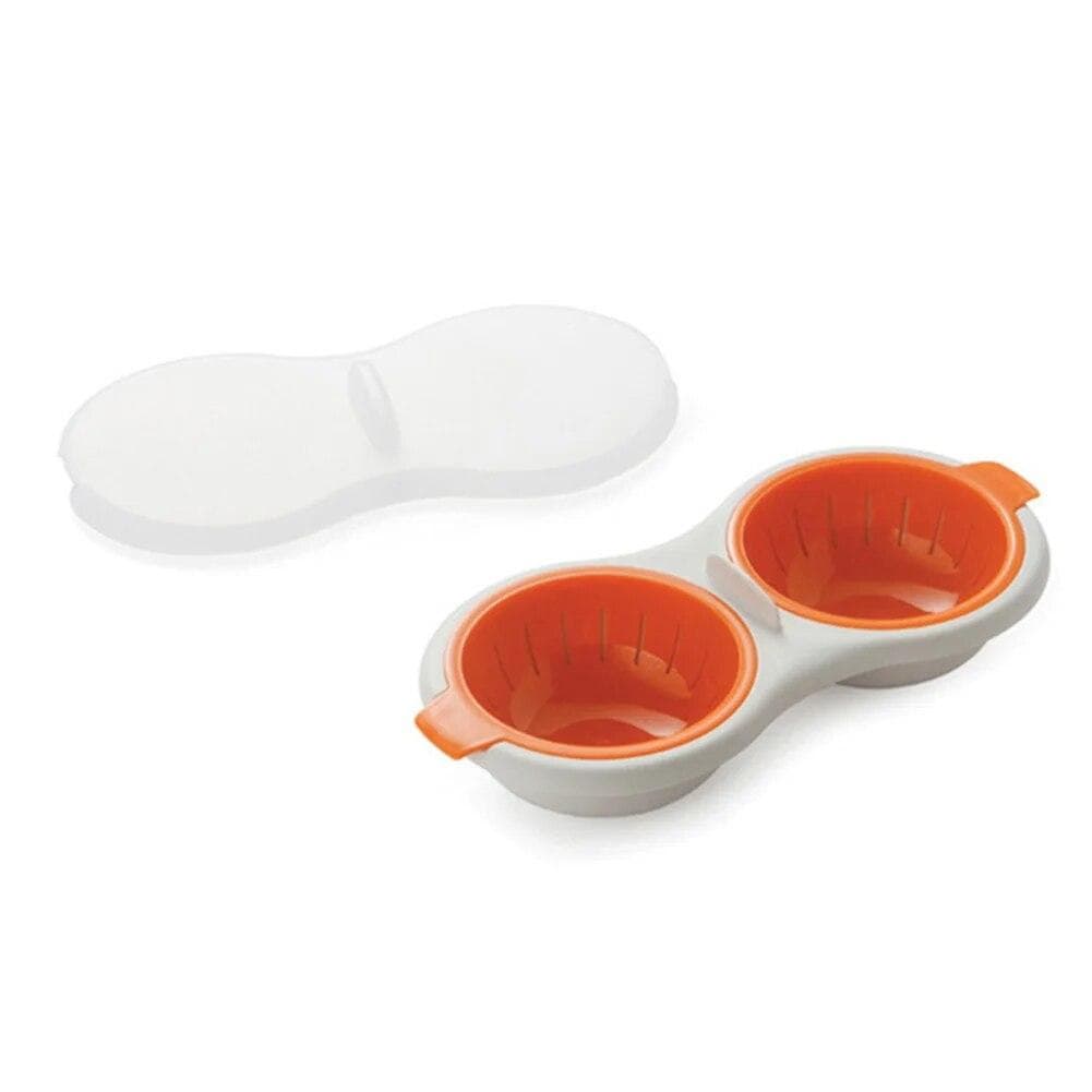 Draining Egg Boiler Double Cup Egg Boiler Microwave Eggs Poacher Round Double Innovative Kitchen Tools Stock Layer Egg Cooker orange