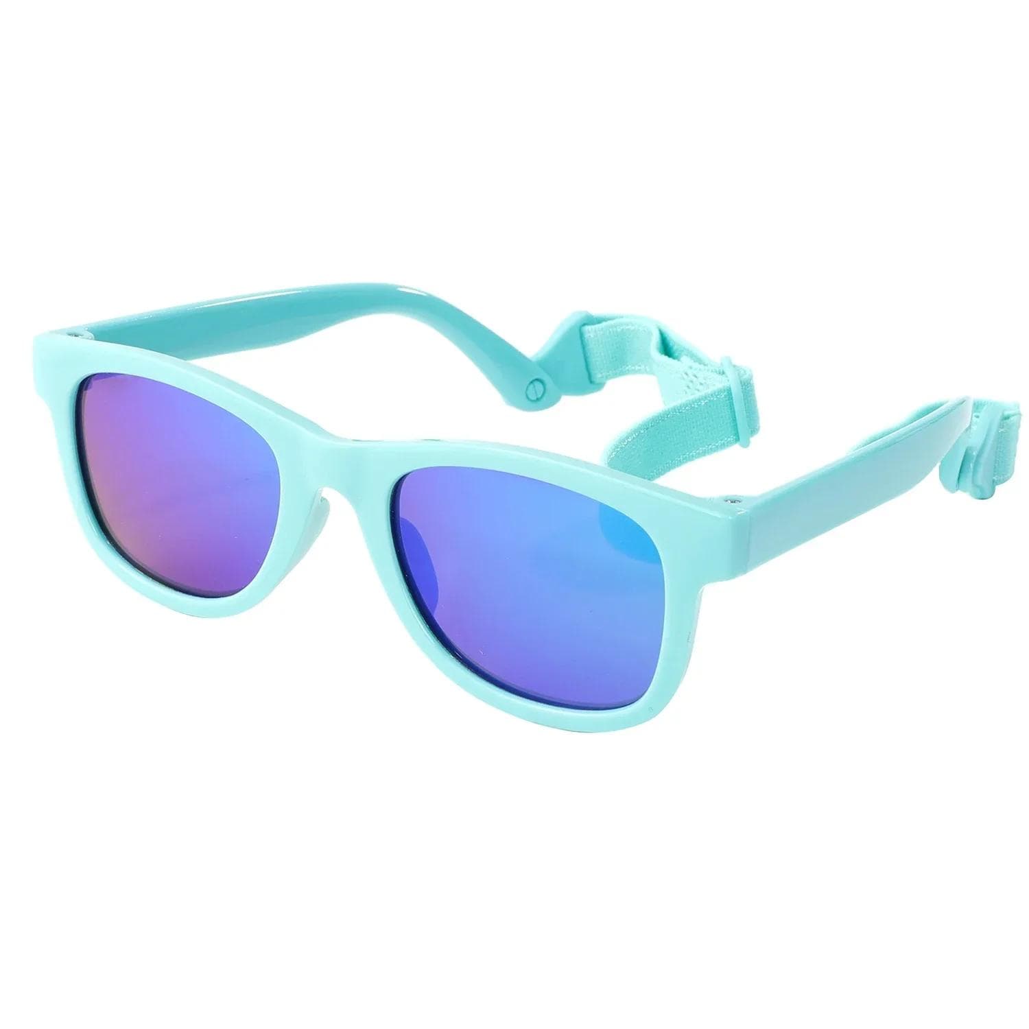 Baby Polarized Sunglasses 0-24 Months Square Silicone Frame UV400 Lens Mirrored Eyewear with Belt for Boys Girls As Picture
