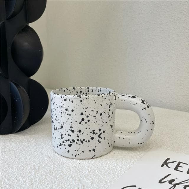 South Korea Fat Cup Splashing Ink Ceramic Cup Spotted Mug Simple Office Coffee Cup Home Water Cup Gift for Friends 301-400ml