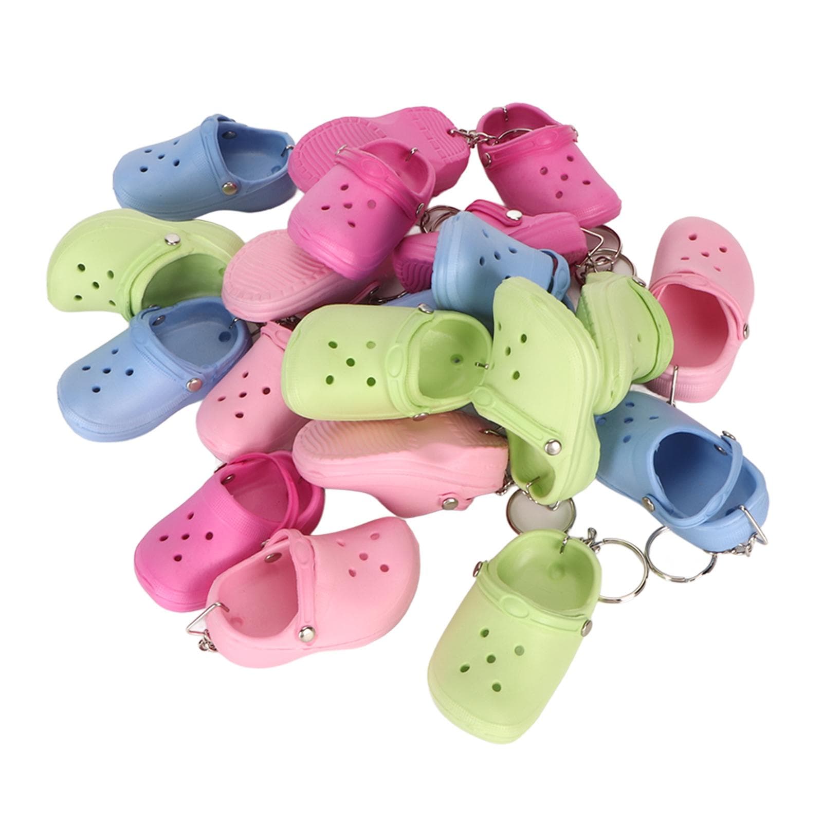 20pcs Slipper Key Chains Soft Silicone 4 Colors Hole Sandals Key Ring Pendant Decoration for Girls