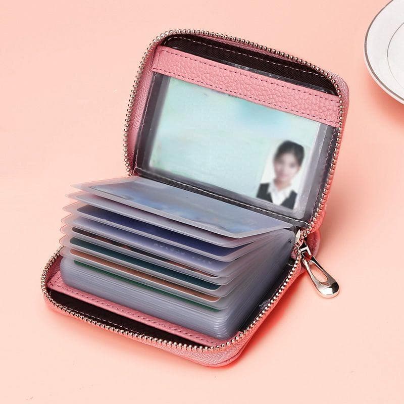 20 Card Slot Cards Holders PU Business Bank Credit Bus ID Card Holder Cover Coin Pouch Men Women Wallets Bag Organizer pink