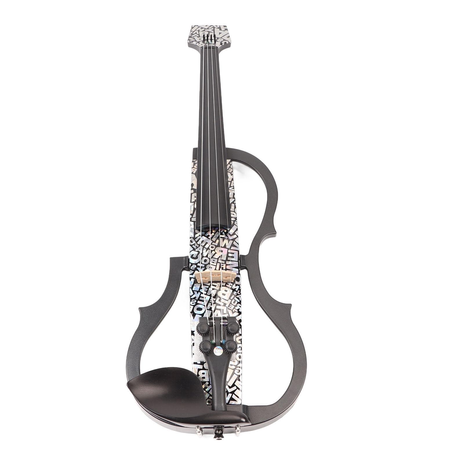 Electric Violin 44 Full Size Silent Carbon Fibre with Maple Fittings White Letters Pattern