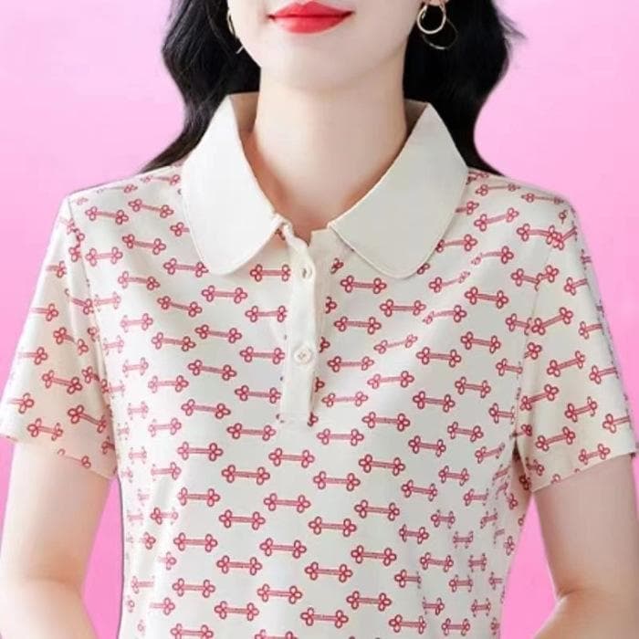 New Mother Short-sleeved Lapel POLO Shirt for Women Large Size Casual Summer Clothes and Fashionable Shirt Top XL white