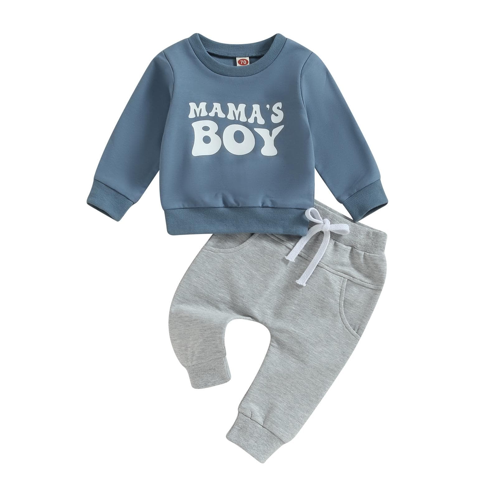 Toddler Baby Boy Clothes Mamas Boy Fall Winter Outfit 6M 12M 18M 24M 3Y Long Sleeve Letter Sweatshirt Plaid Jogger Pants Newborn Set 6-12 Months blue