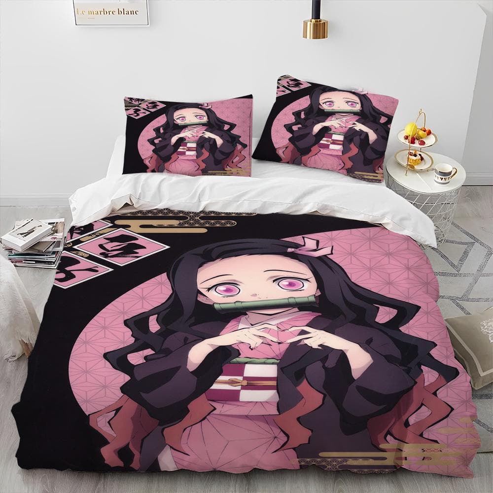 Demon Slayer Bedding Set Kamado Nezuko Duvet Cover Set Bedspread Pillowcase King Queen Full Single Size Bed Linen Kids Teen Gift Au Double 180x210cm