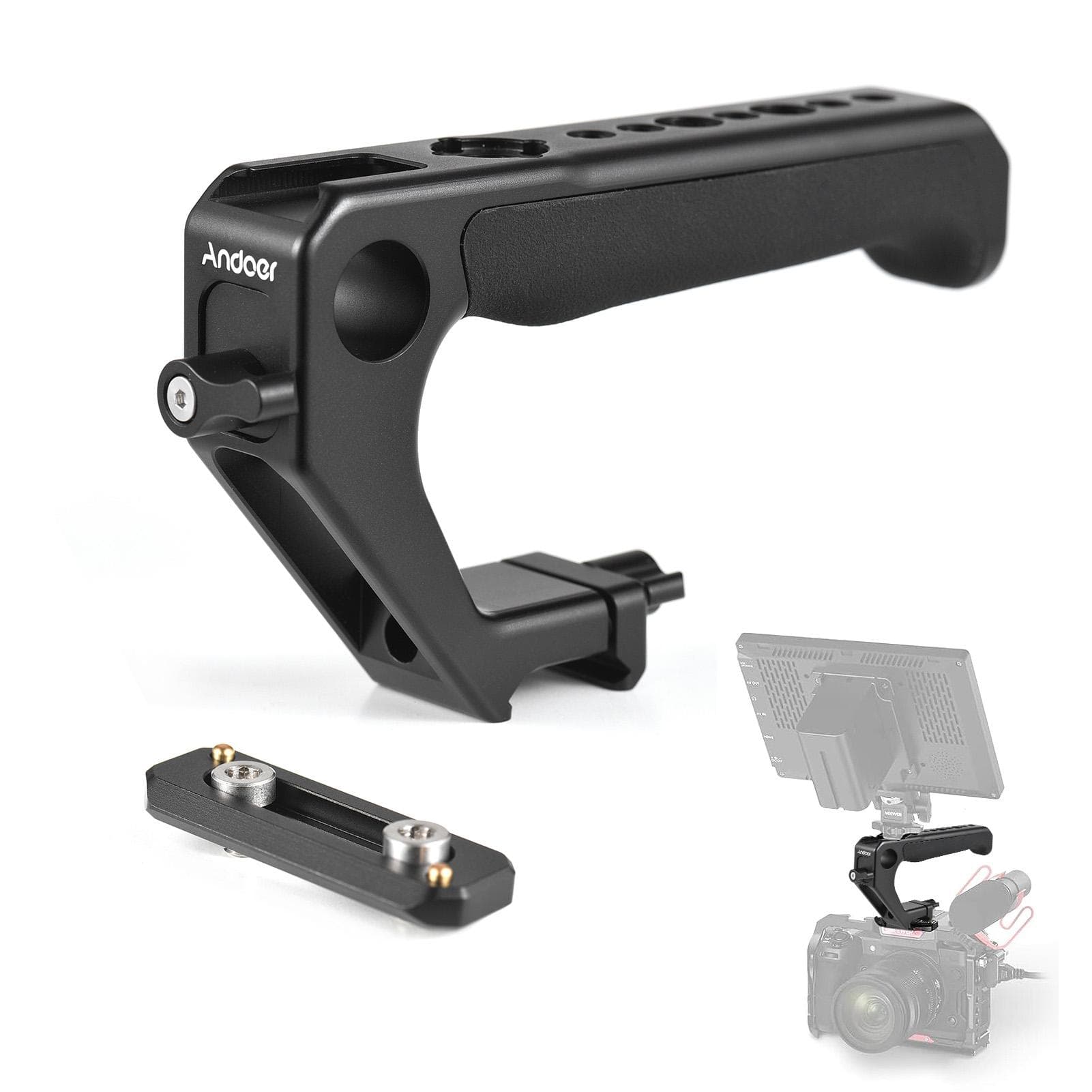 Andoer Universal Top Handle Hand Grip with NATO Clamp NATO Rail Cold Shoes 1/4 Inch 3/8 Inch black