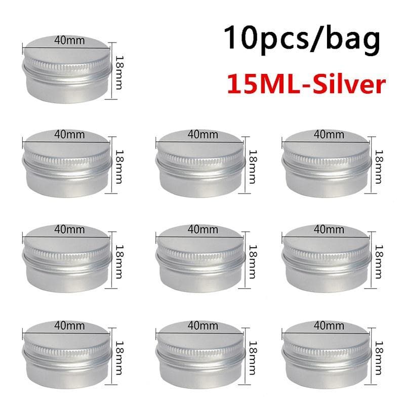 10Pcs 5ML/10ML/15ML Empty Aluminum Tin Jar for Packing Cream Balm Nail Candle Cosmetic Round Storage Container Mini Metal Box 15ml 10pcs silver
