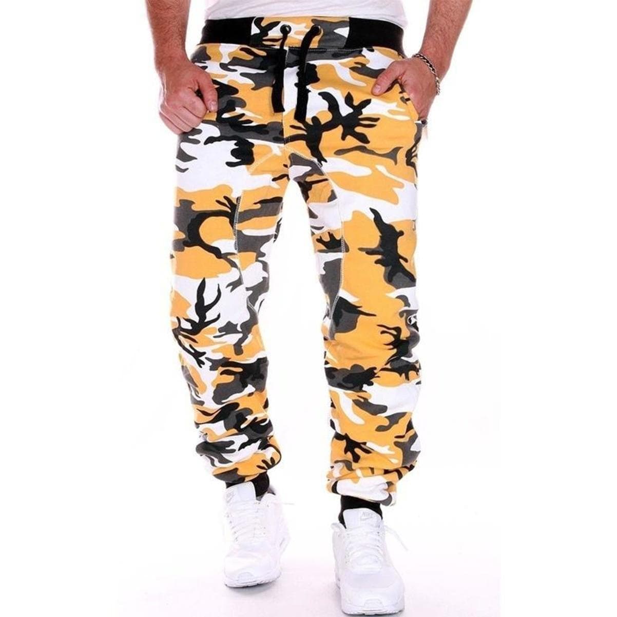 Men's Camouflage Trousers Jogging Trousers Sports Pants Fitness Sport Jogging Army L camouflage/yellow