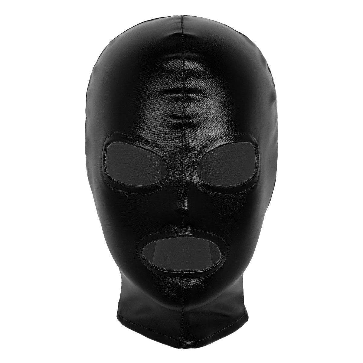 Women Mens Cosplay Face Mask Latex Shiny Metallic Open Eyes and Mouth Headgear Full Face Mask Hood for Role Play Costume black
