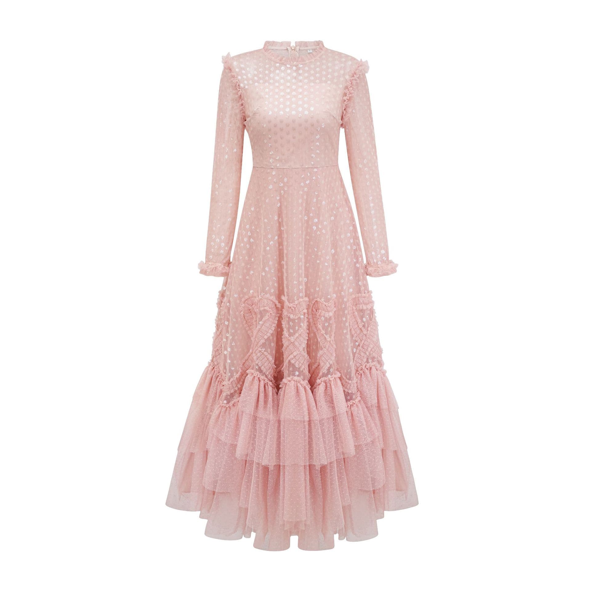 New Round Neck Long-sleeved Dress Sweet and Fresh Dress Long-sleeved High-waisted Long Dress XL khaki