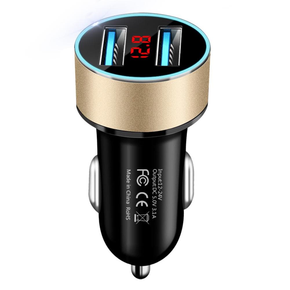 3.1A Dual USB Port LCD Display Car Mobile Phone Quick Charger golden